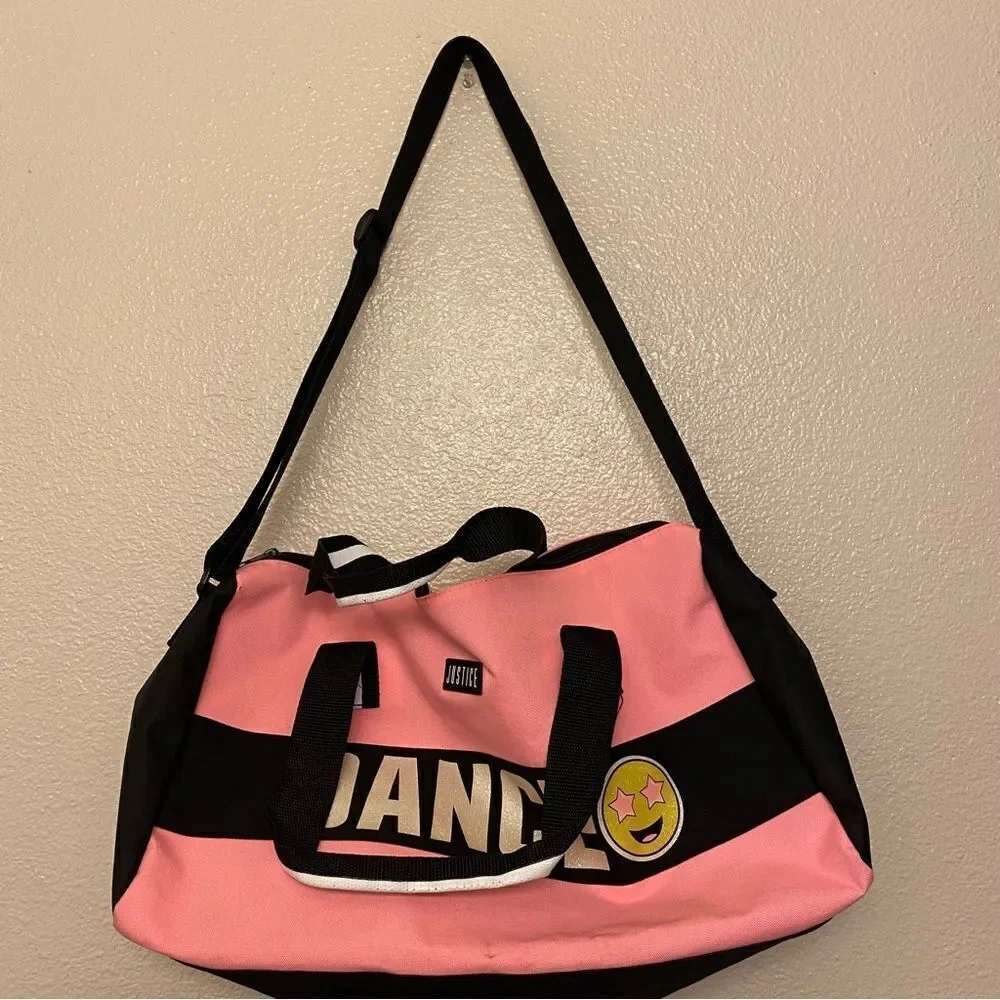 Justice DANCE Duffle Bag Dancer Performer Ballerina Pink Black. 17x8.5x8